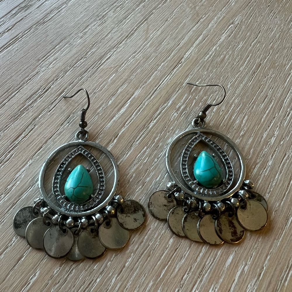 Silver and turquoise drop earrings